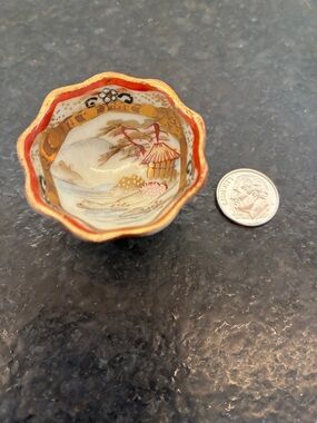 Tiny Nippon Hand-Painted Porcelain Bowl in Red and Gold - Salt?